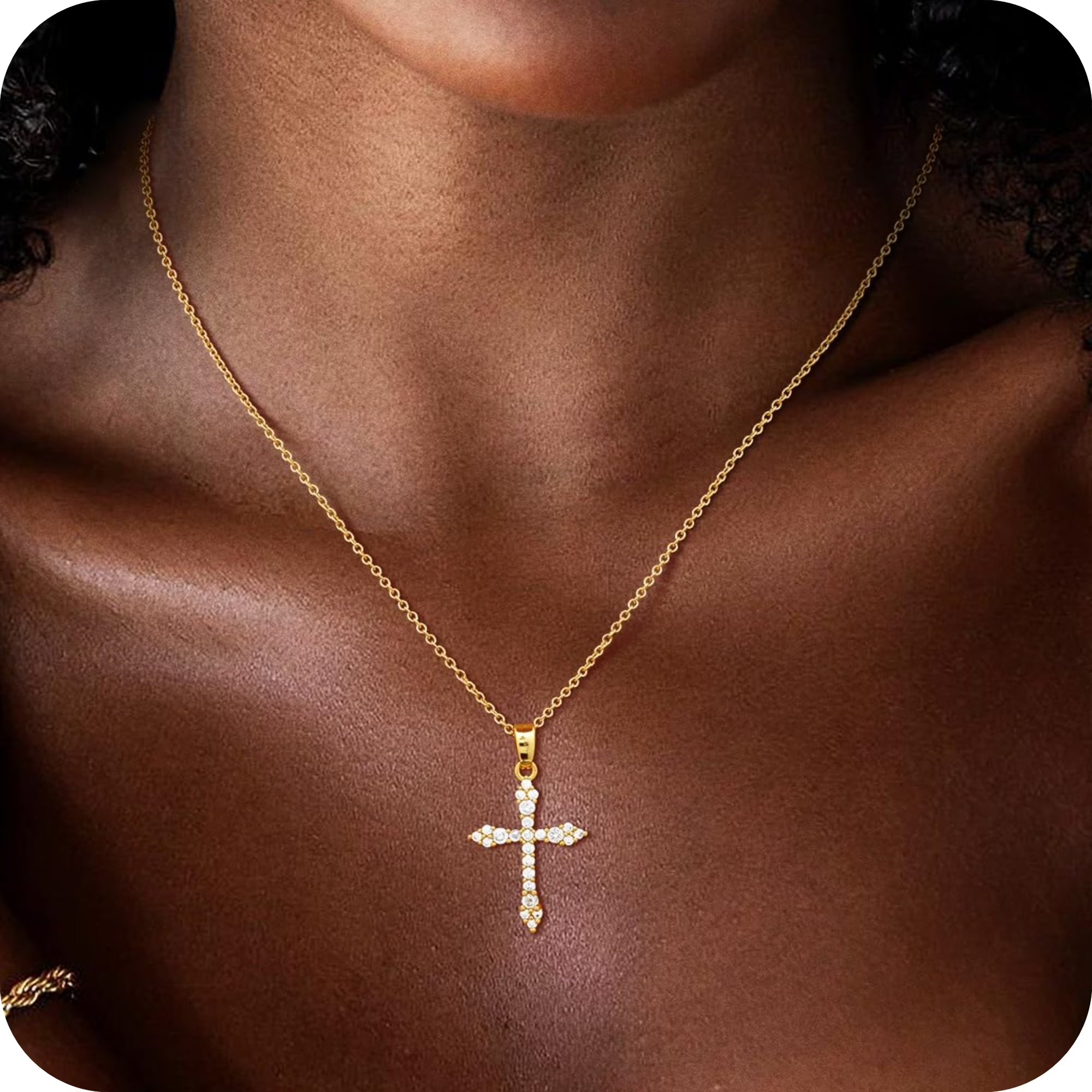 GOSFRY Cross Necklace for Woman Dainty Fashion 14K Real Gold Plated Zircon Cross Necklace Simple Small Cute Aesthetic Non Tarnish Waterproof Necklaces Easter Christian Religious Faith Jewelry Gifts