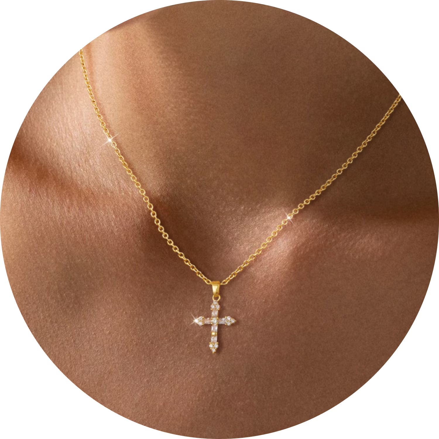 GOSFRY Cross Necklace for Woman Dainty Fashion 14K Real Gold Plated Zircon Cross Necklace Simple Small Cute Aesthetic Non Tarnish Waterproof Necklaces Easter Christian Religious Faith Jewelry Gifts