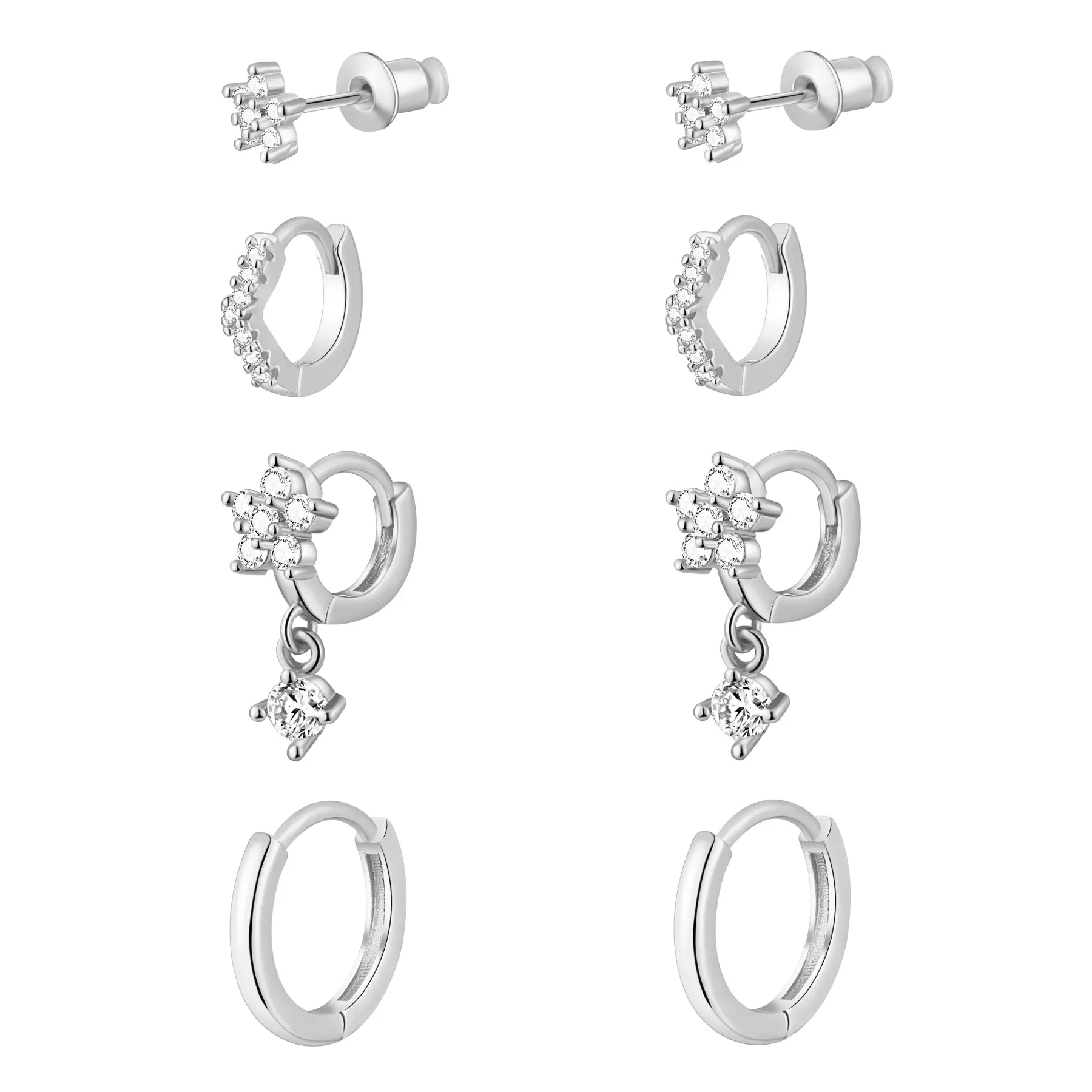 Gosfry Flower Dangle Huggie Earrings Set