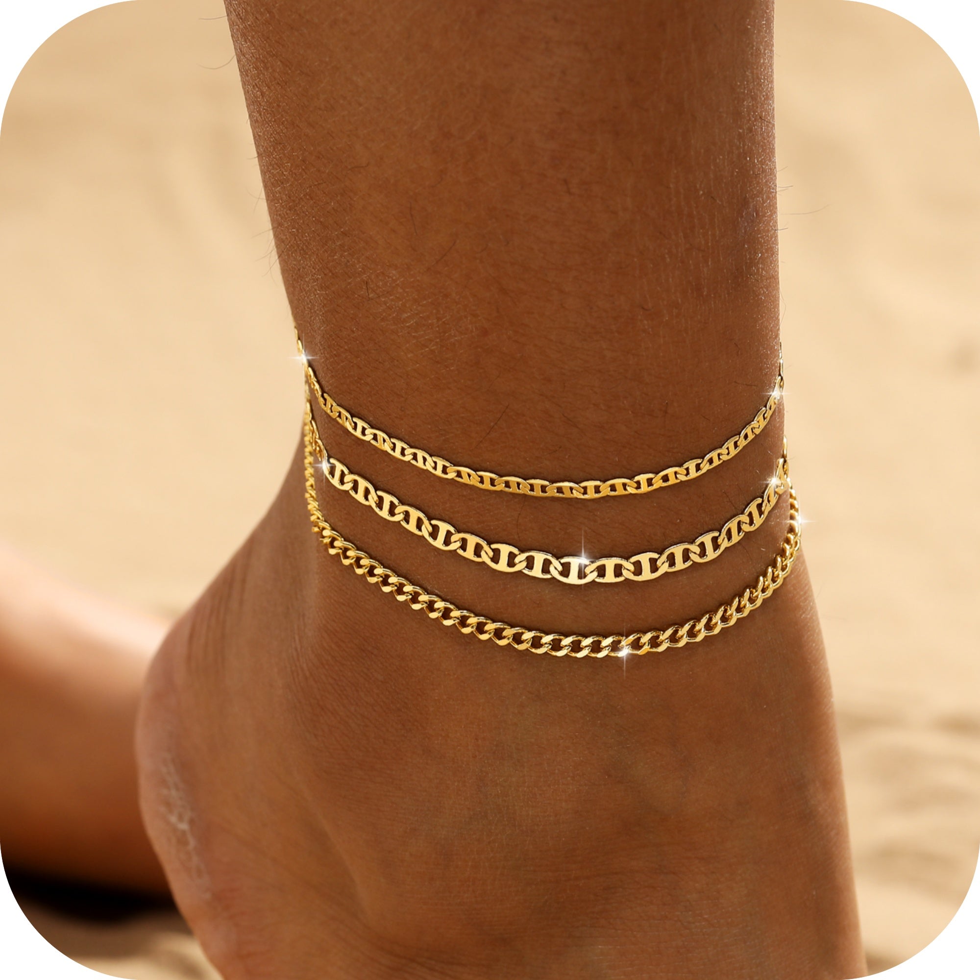 GOSFRY 14K Gold Plated Anklet Bracelets for Women Love Waterproof Stackable Set Dainty Summer Beach  Seaside Anklet Jewelry Gifts