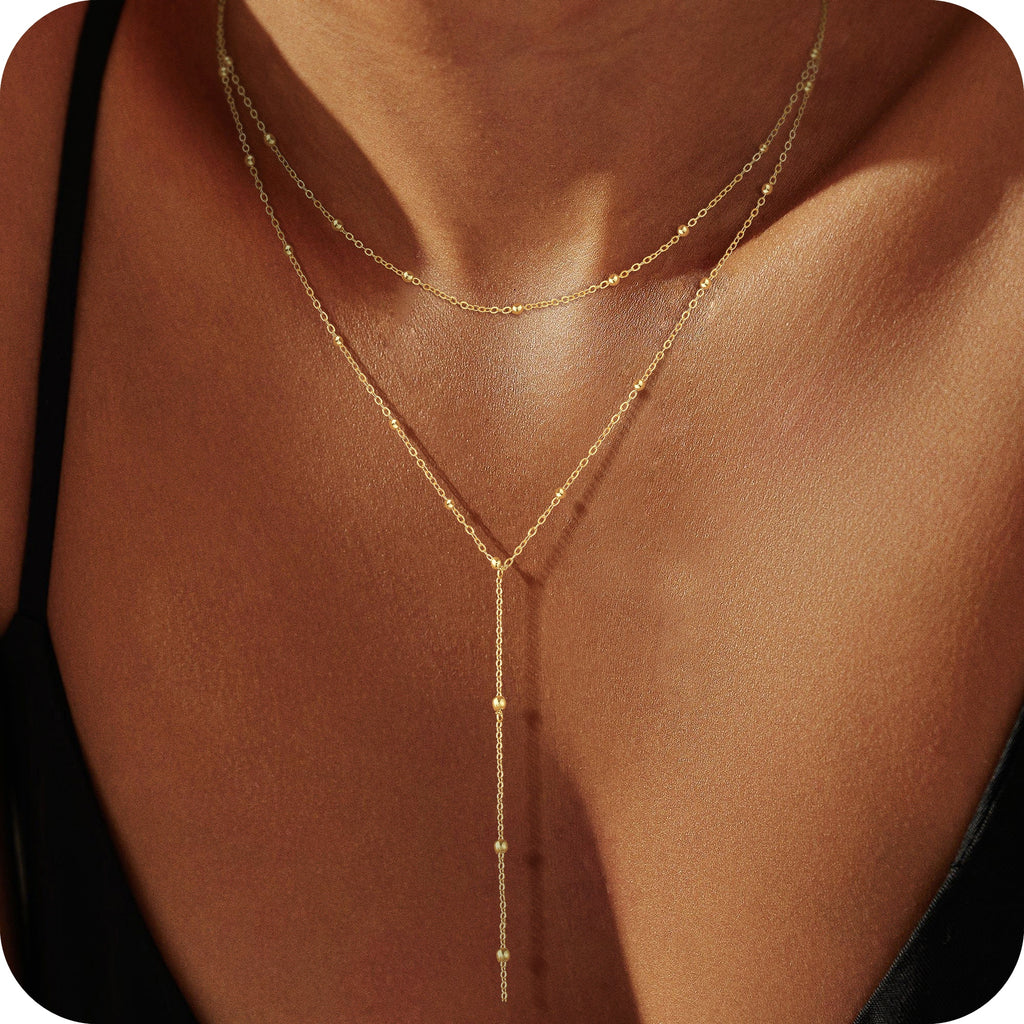 GOSFRY Long Necklaces for Women Trendy Dainty Layered Lariat Necklace 14k Gold/Silver Plated Y Shaped Beaded Chain Non Tarnish Drop Necklaces Simple Adjustable Jewelry Gifts