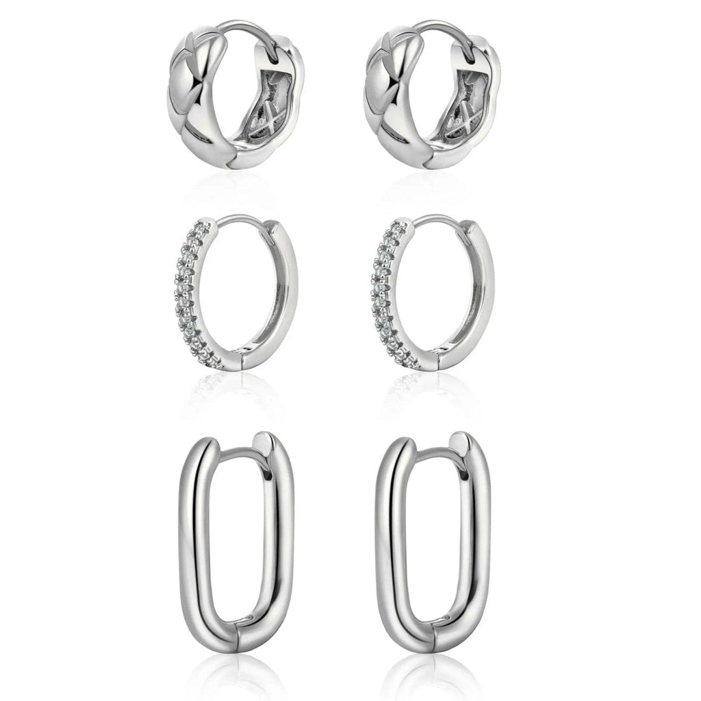 3 Pairs Twisted Chunky Hoop Earrings - GOSFRY
