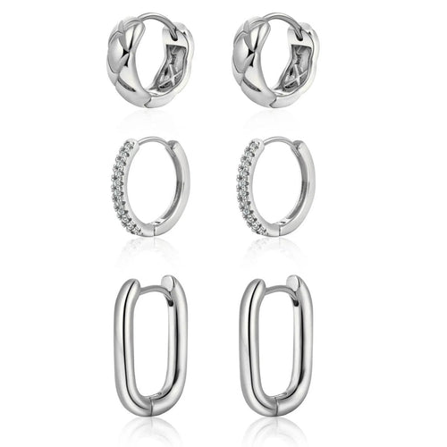 3 Pairs Twisted Chunky Hoop Earrings - GOSFRY
