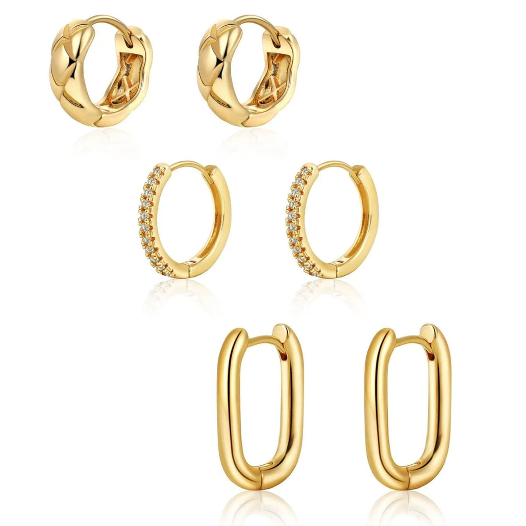 3 Pairs Twisted Chunky Hoop Earrings - GOSFRY
