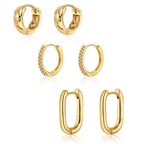 3 Pairs Twisted Chunky Hoop Earrings - GOSFRY