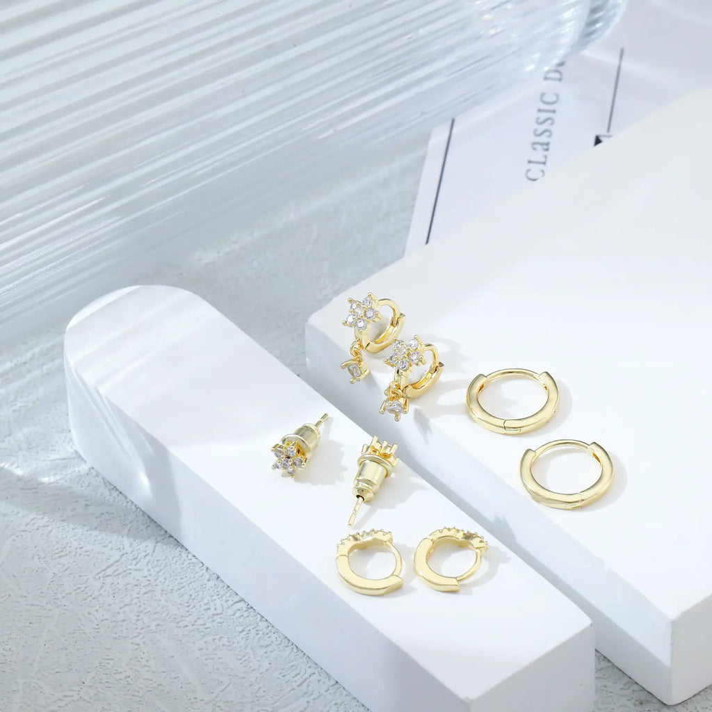 Gosfry Flower Dangle Huggie Earrings Set