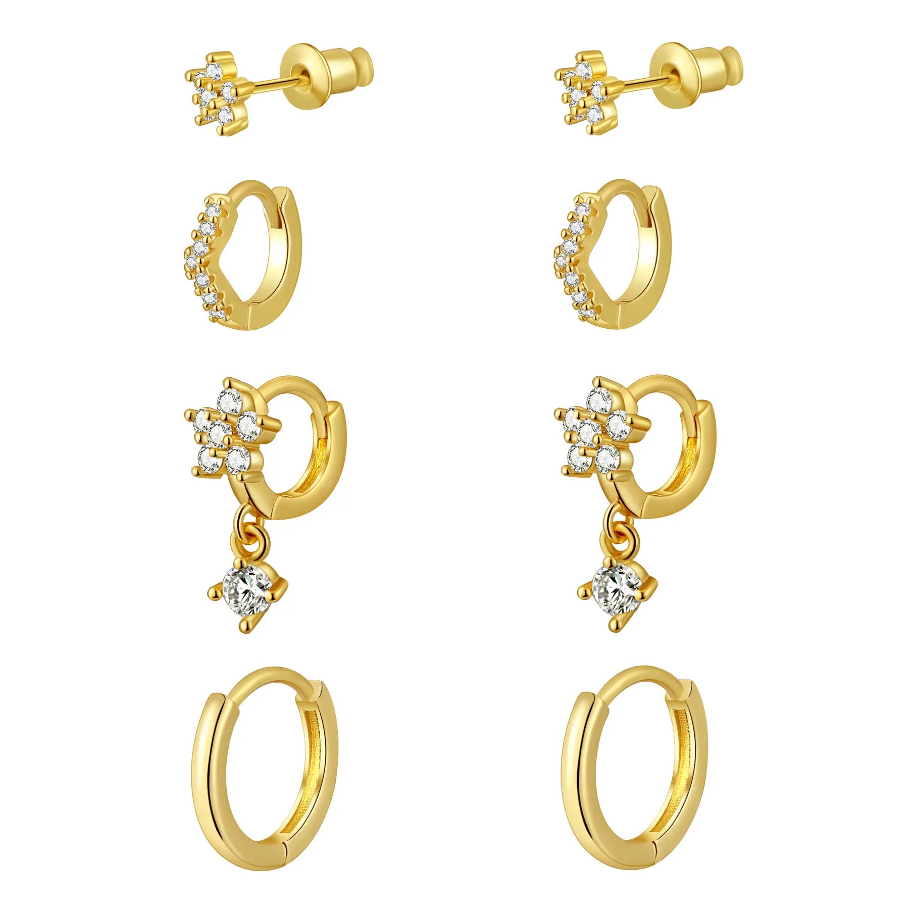 Gosfry Flower Dangle Huggie Earrings Set