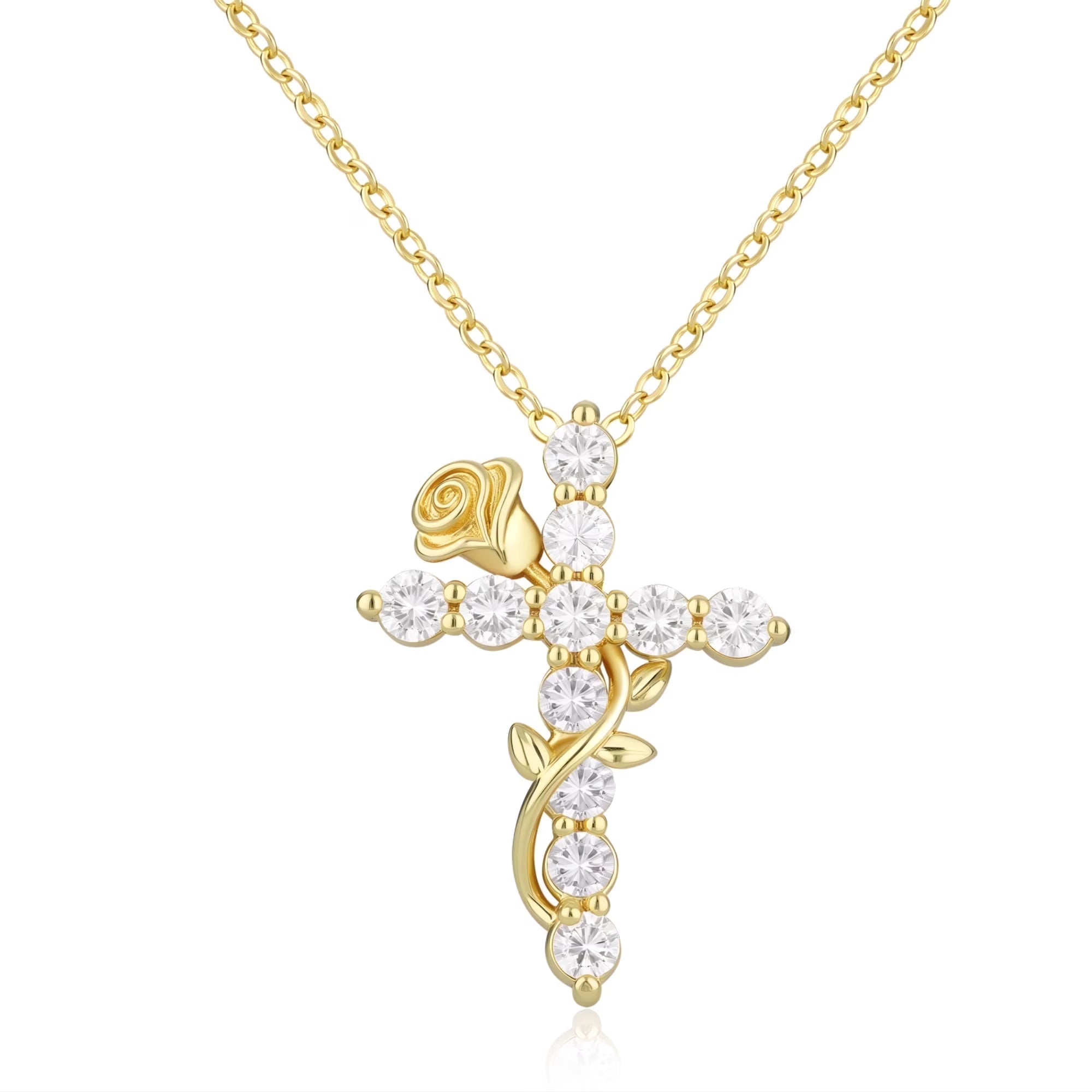 GOSFRY Cross Necklace for Woman Dainty Fashion 14K Real Gold Plated Zircon Cross Necklace Simple Small Cute Aesthetic Non Tarnish Waterproof Necklaces Easter Christian Religious Faith Jewelry Gifts