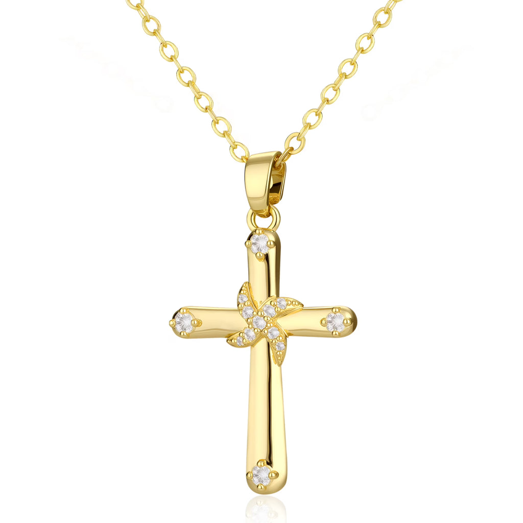GOSFRY Cross Necklace for Woman Dainty Fashion 14K Real Gold Plated Zircon Cross Necklace Simple Small Cute Aesthetic Non Tarnish Waterproof Necklaces Easter Christian Religious Faith Jewelry Gifts