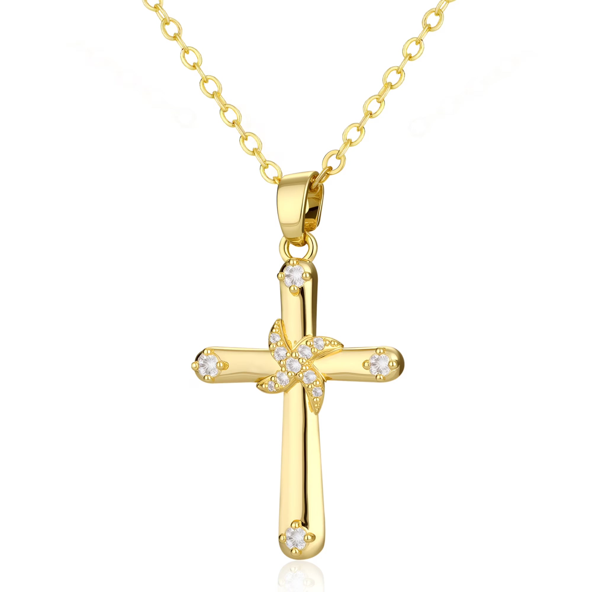 GOSFRY Cross Necklace for Woman Dainty Fashion 14K Real Gold Plated Zircon Cross Necklace Simple Small Cute Aesthetic Non Tarnish Waterproof Necklaces Easter Christian Religious Faith Jewelry Gifts