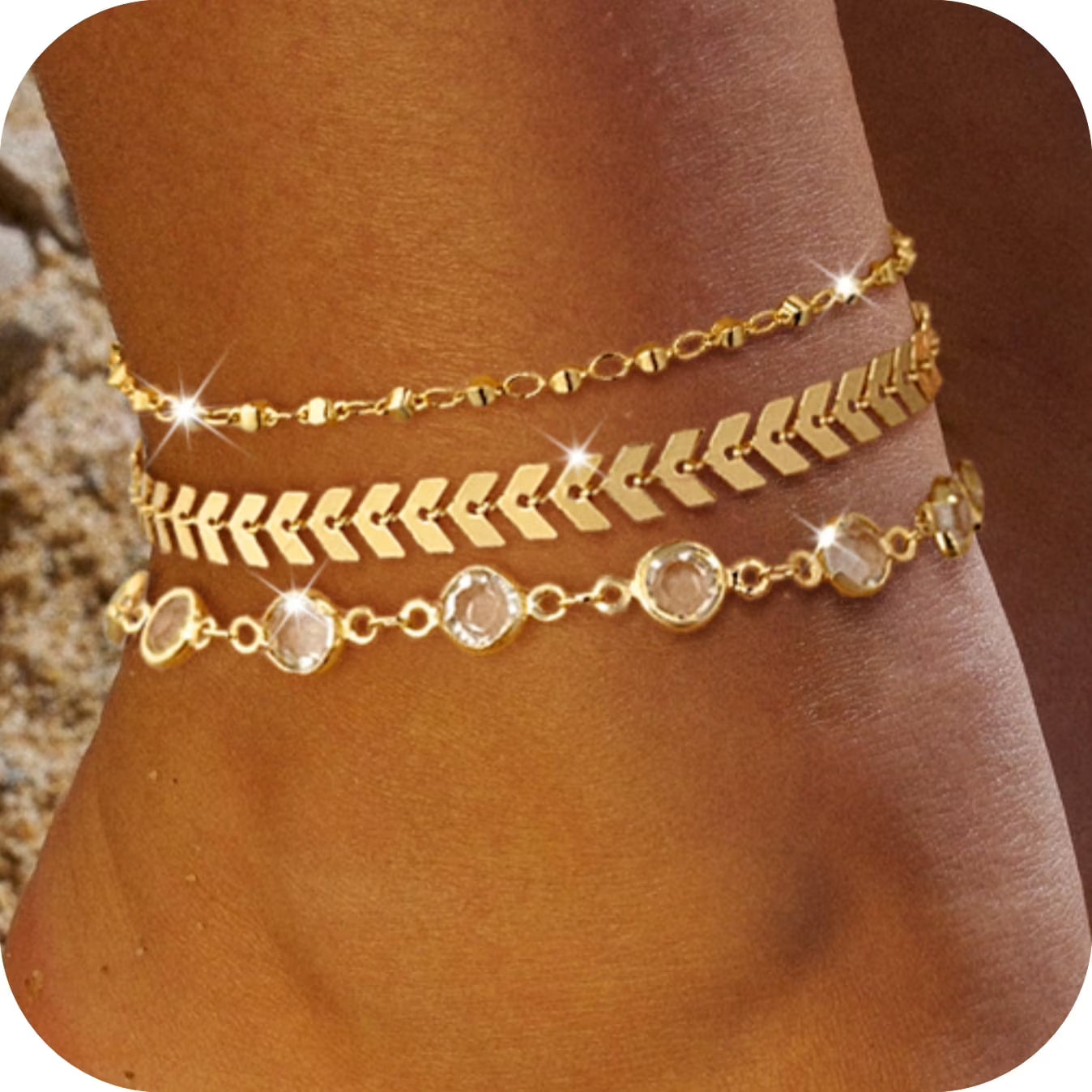 GOSFRY 14K Gold Plated Anklet Bracelets for Women Love Waterproof Stackable Set Dainty Summer Beach  Seaside Anklet Jewelry Gifts