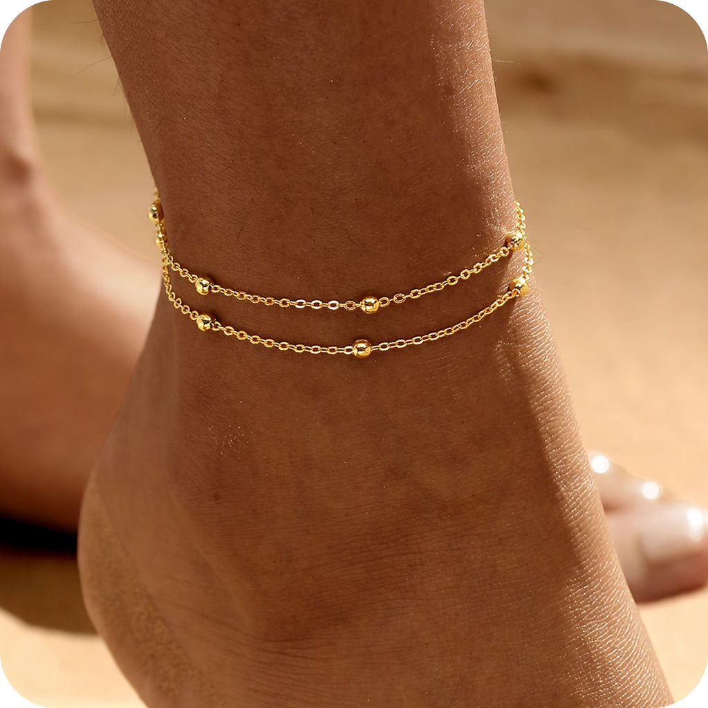 GOSFRY Gold Plated Ankle Bracelets for Women Waterproof Sparkly Chain Rhinestone Stackable Layered Anklets Set Summer Beach Jewelry Gifts