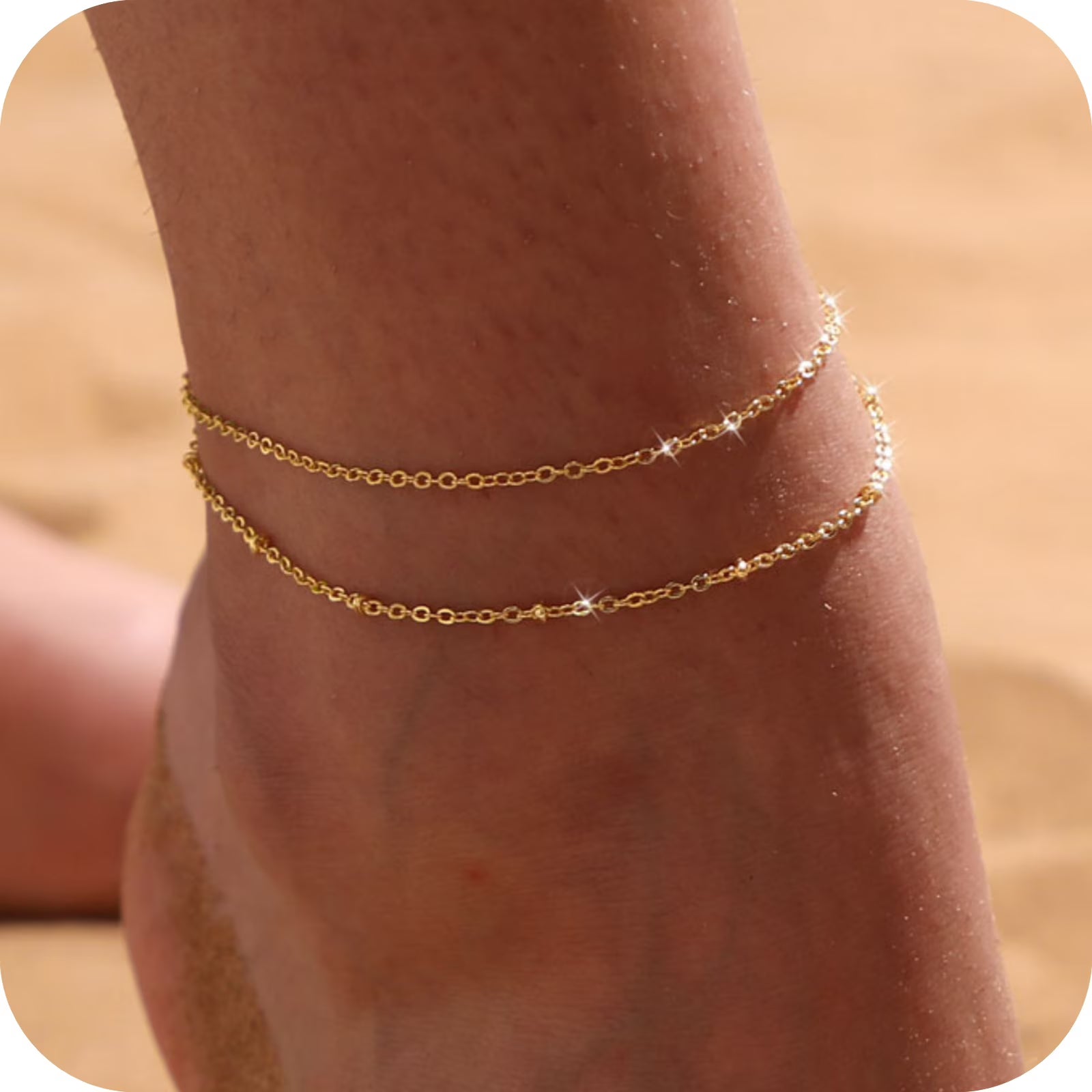 GOSFRY 14K Gold Plated Anklet Bracelets for Women Love Waterproof Stackable Set Dainty Summer Beach  Seaside Anklet Jewelry Gifts