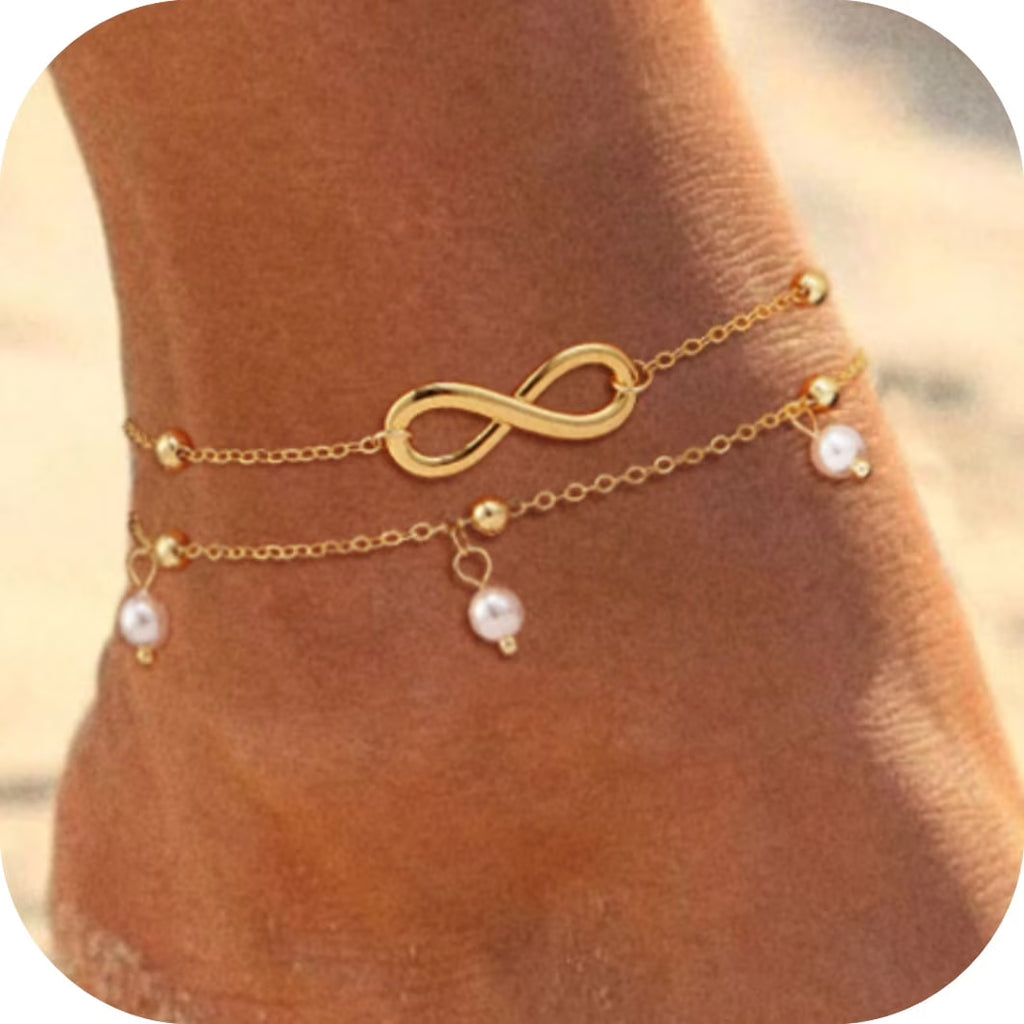 GOSFRY Gold Plated Ankle Bracelets for Women Waterproof Sparkly Chain Rhinestone Stackable Layered Anklets Set Summer Beach Jewelry Gifts