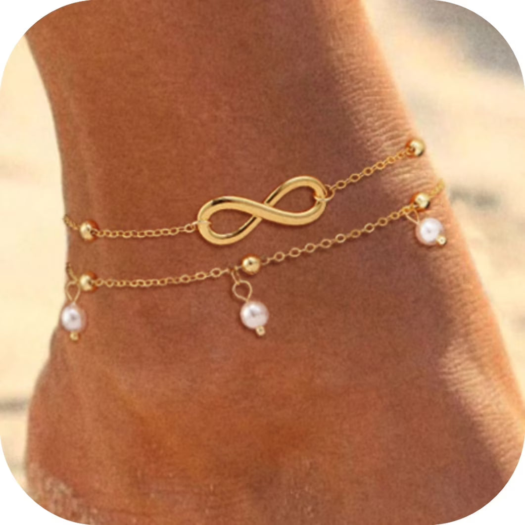 GOSFRY Gold Plated Ankle Bracelets for Women Waterproof Sparkly Chain Rhinestone Stackable Layered Anklets Set Summer Beach Jewelry Gifts