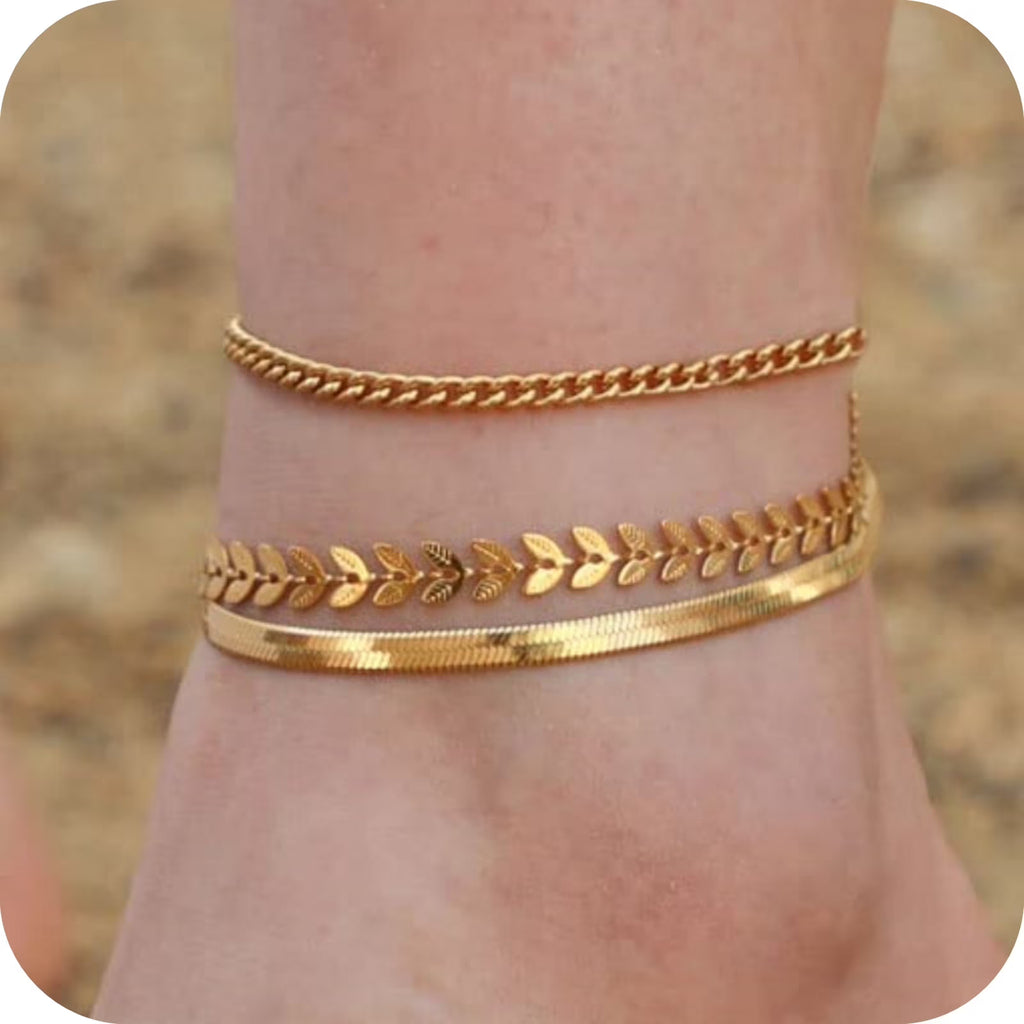 GOSFRY 14K Gold Plated Anklet Bracelets for Women Love Waterproof Stackable Set Dainty Summer Beach  Seaside Anklet Jewelry Gifts