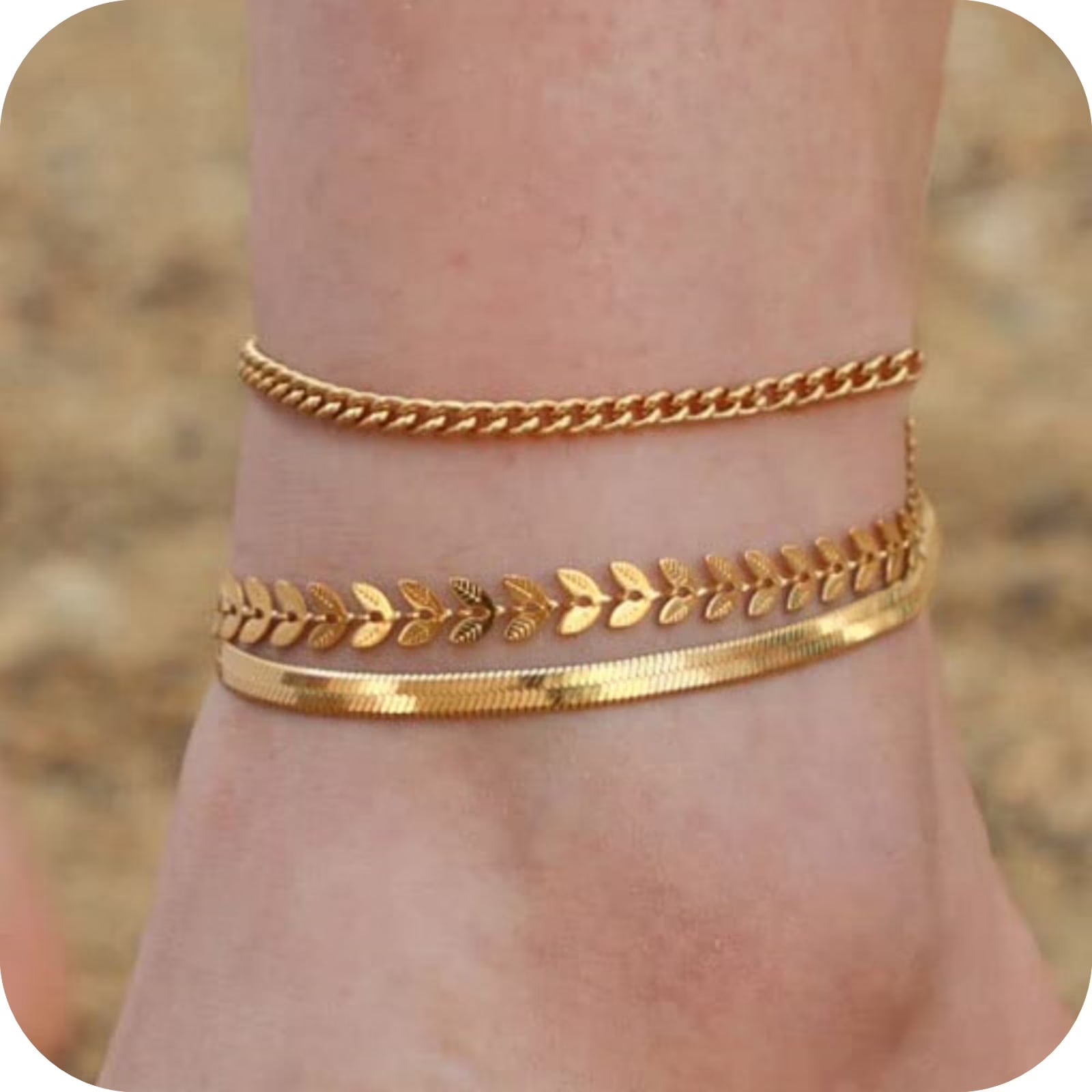 GOSFRY 14K Gold Plated Anklet Bracelets for Women Love Waterproof Stackable Set Dainty Summer Beach  Seaside Anklet Jewelry Gifts