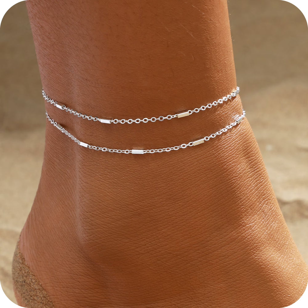GOSFRY Gold Plated Ankle Bracelets for Women Waterproof Sparkly Chain Rhinestone Stackable Layered Anklets Set Summer Beach Jewelry Gifts
