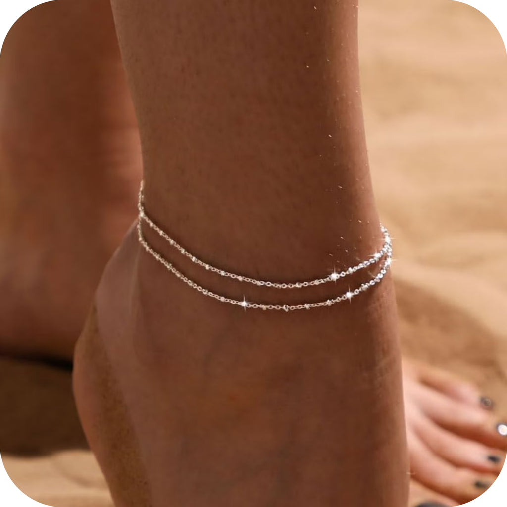GOSFRY Gold Plated Ankle Bracelets for Women Waterproof Sparkly Chain Rhinestone Stackable Layered Anklets Set Summer Beach Jewelry Gifts