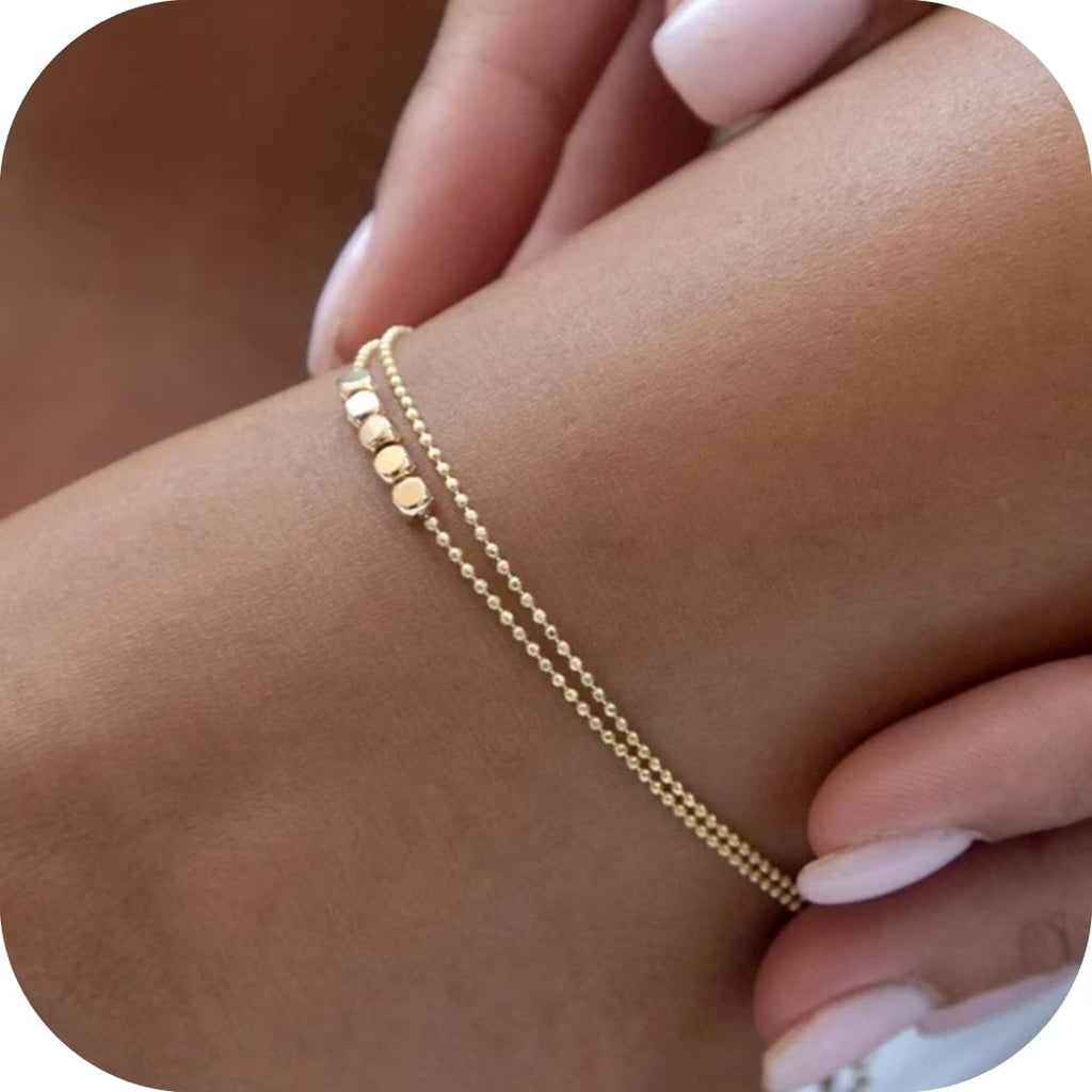 GOSFRY 14K Gold Plated Anklet Bracelets for Women Love Waterproof Stackable Set Dainty Summer Beach  Seaside Anklet Jewelry Gifts