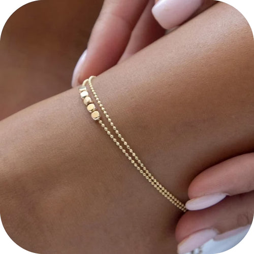 GOSFRY 14K Gold Plated Anklet Bracelets for Women Love Waterproof Stackable Set Dainty Summer Beach  Seaside Anklet Jewelry Gifts