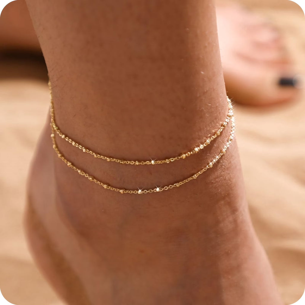 GOSFRY Gold Plated Ankle Bracelets for Women Waterproof Sparkly Chain Rhinestone Stackable Layered Anklets Set Summer Beach Jewelry Gifts