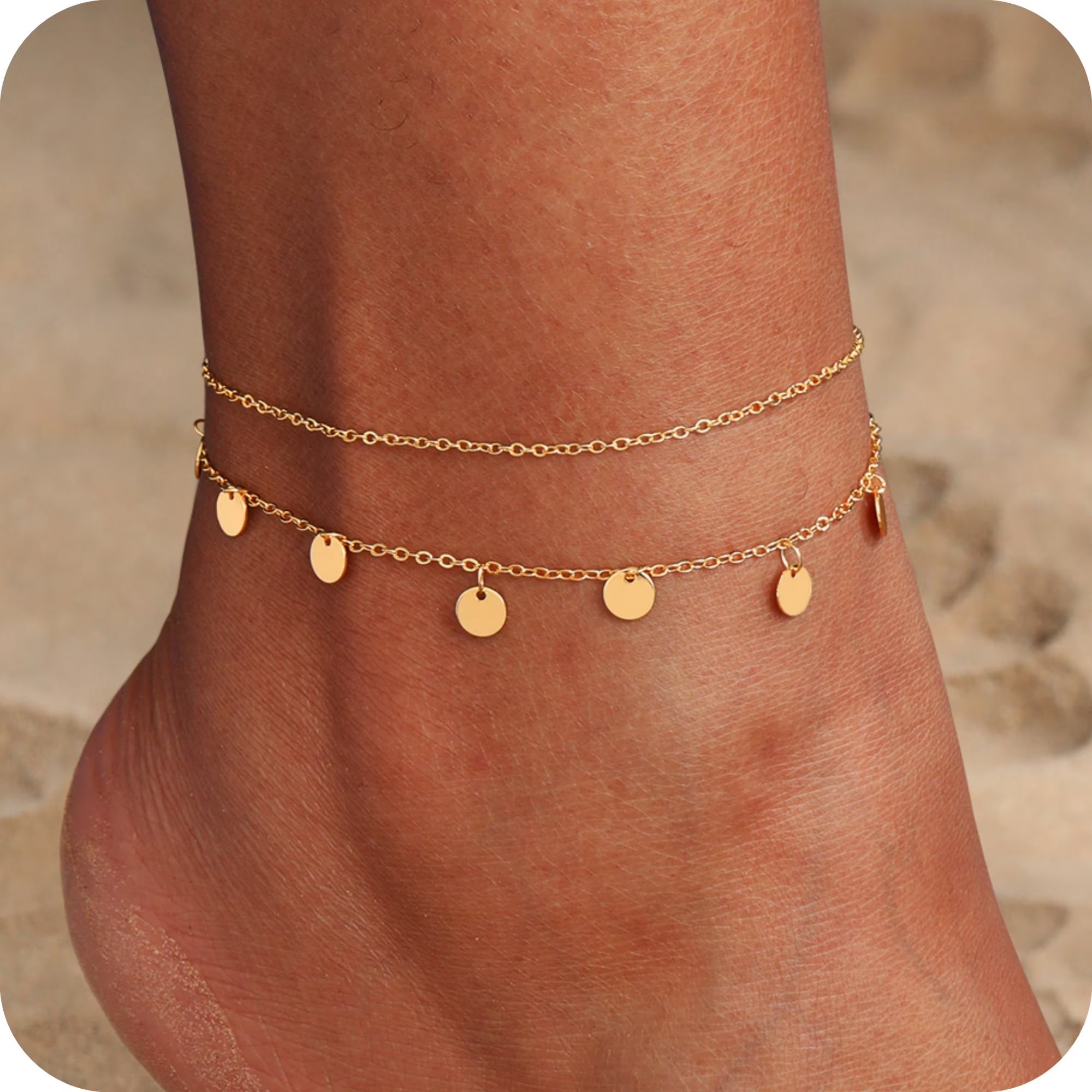 GOSFRY 14K Gold Plated Anklet Bracelets for Women Love Waterproof Stackable Set Dainty Summer Beach  Seaside Anklet Jewelry Gifts
