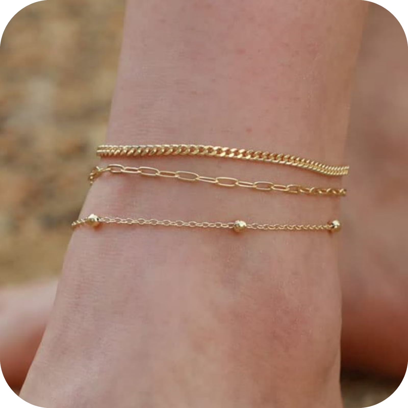 GOSFRY 14K Gold Plated Anklet Bracelets for Women Love Waterproof Stackable Set Dainty Summer Beach  Seaside Anklet Jewelry Gifts