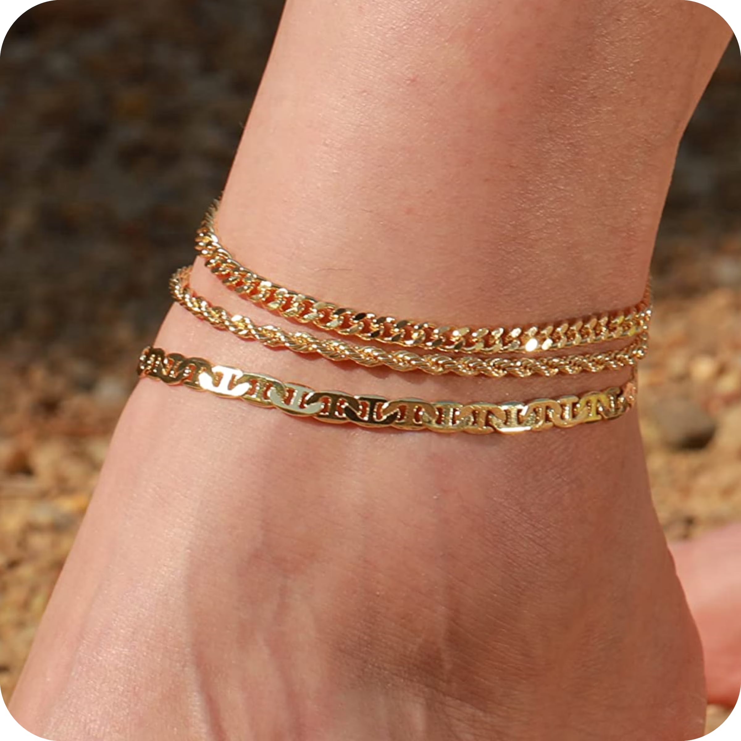 GOSFRY 14K Gold Plated Anklet Bracelets for Women Love Waterproof Stackable Set Dainty Summer Beach  Seaside Anklet Jewelry Gifts
