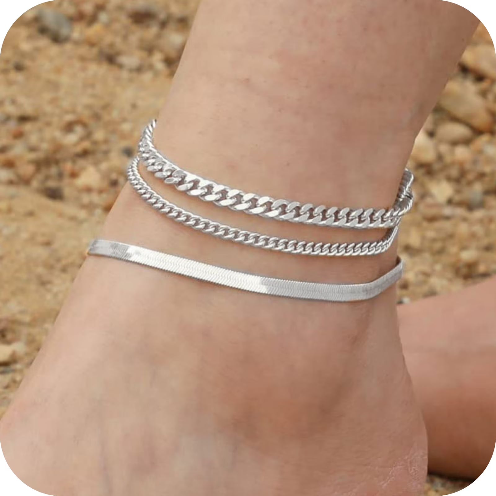 GOSFRY 14K Gold Plated Anklet Bracelets for Women Love Waterproof Stackable Set Dainty Summer Beach  Seaside Anklet Jewelry Gifts