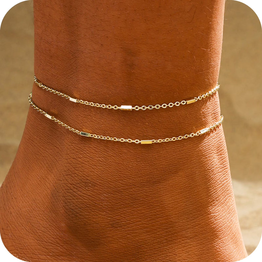 GOSFRY Gold Plated Ankle Bracelets for Women Waterproof Sparkly Chain Rhinestone Stackable Layered Anklets Set Summer Beach Jewelry Gifts