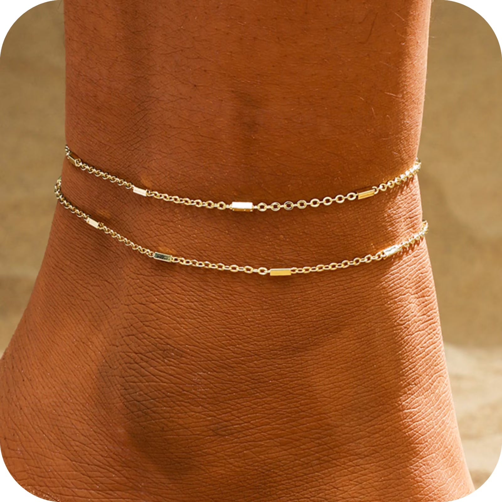 GOSFRY Gold Plated Ankle Bracelets for Women Waterproof Sparkly Chain Rhinestone Stackable Layered Anklets Set Summer Beach Jewelry Gifts