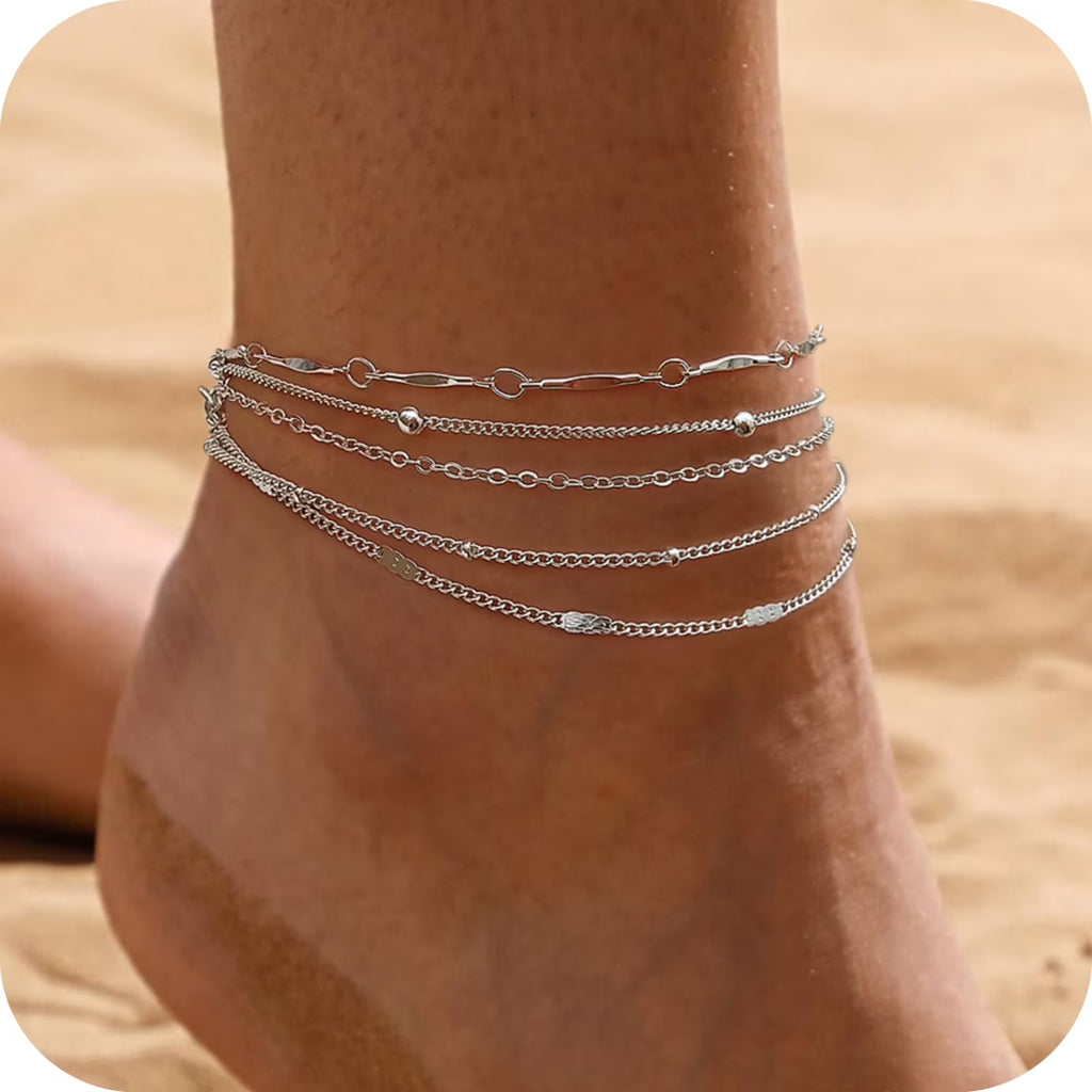 GOSFRY 14K Gold Plated Anklet Bracelets for Women Love Waterproof Stackable Set Dainty Summer Beach  Seaside Anklet Jewelry Gifts