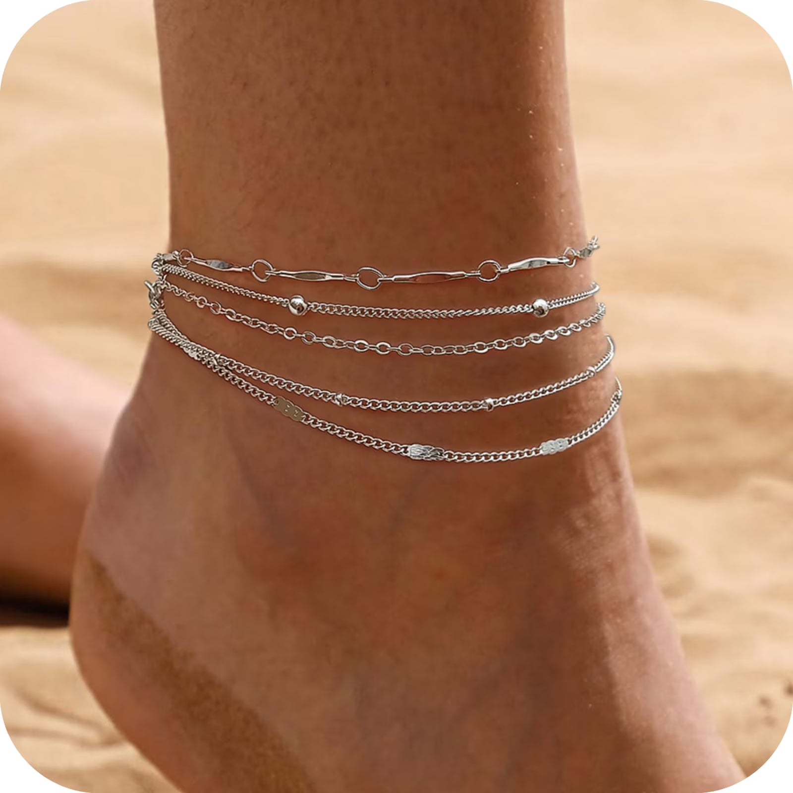 GOSFRY 14K Gold Plated Anklet Bracelets for Women Love Waterproof Stackable Set Dainty Summer Beach  Seaside Anklet Jewelry Gifts