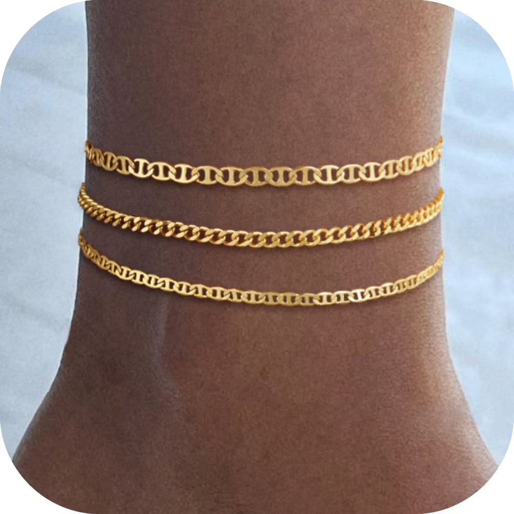 GOSFRY 14K Gold Plated Anklet Bracelets for Women Love Waterproof Stackable Set Dainty Summer Beach  Seaside Anklet Jewelry Gifts