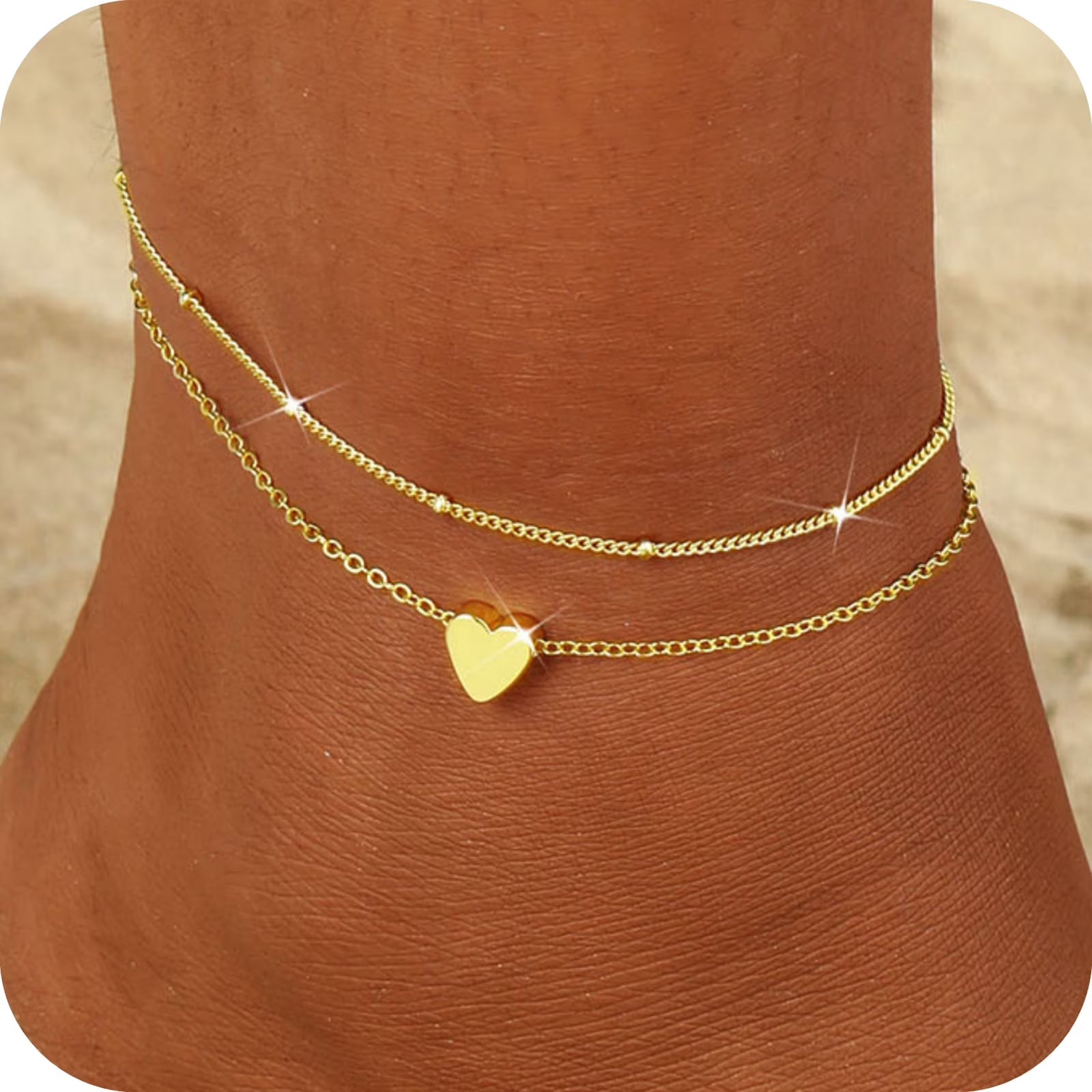 GOSFRY 14K Gold Plated Anklet Bracelets for Women Love Waterproof Stackable Set Dainty Summer Beach  Seaside Anklet Jewelry Gifts