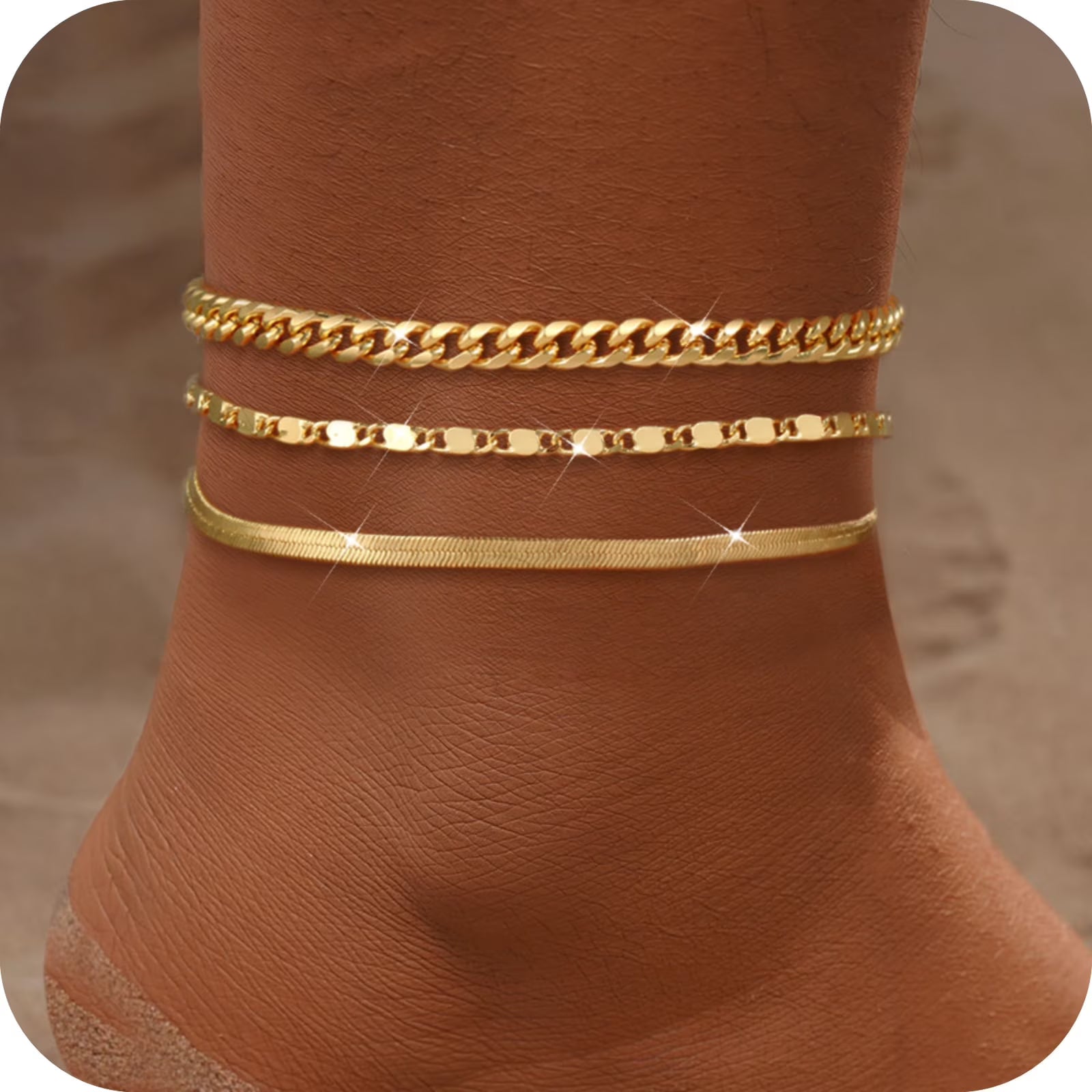 GOSFRY 14K Gold Plated Anklet Bracelets for Women Love Waterproof Stackable Set Dainty Summer Beach  Seaside Anklet Jewelry Gifts