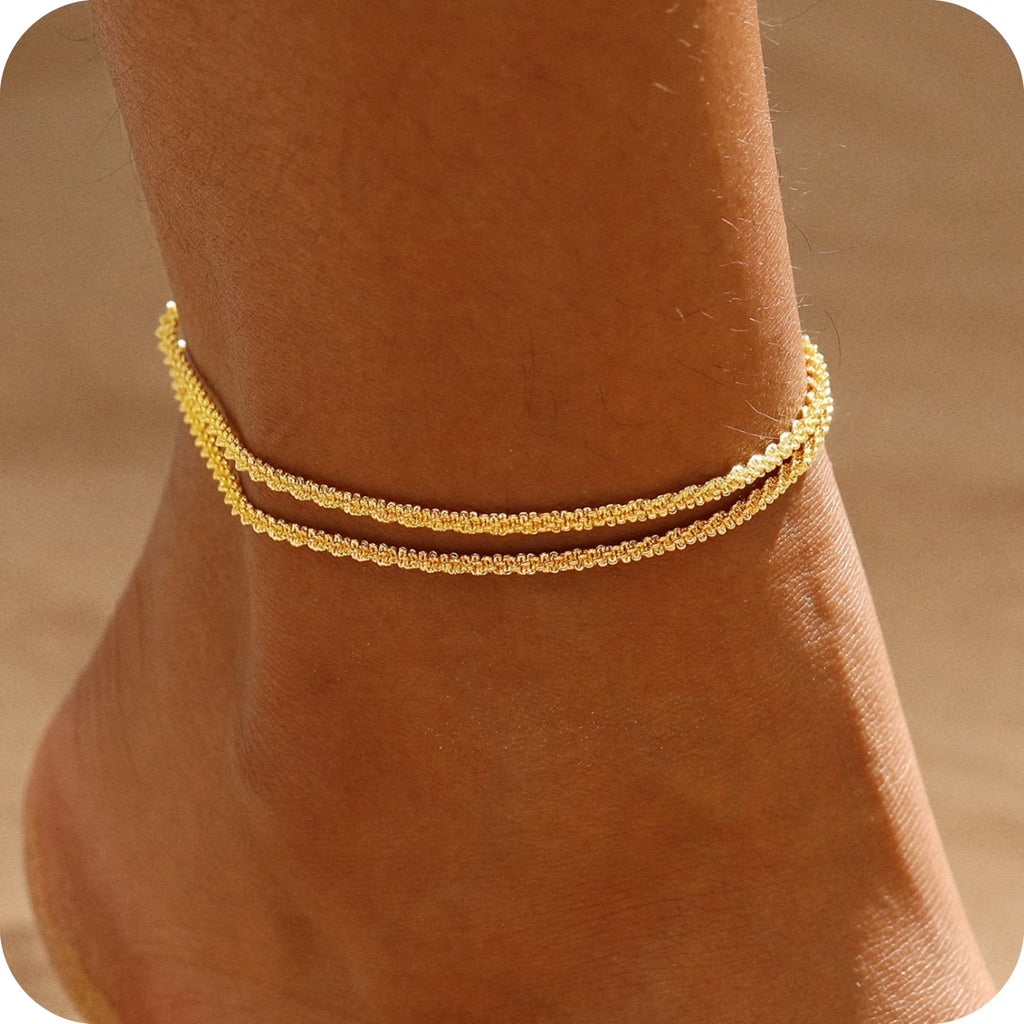 GOSFRY Gold Plated Ankle Bracelets for Women Waterproof Sparkly Chain Rhinestone Stackable Layered Anklets Set Summer Beach Jewelry Gifts