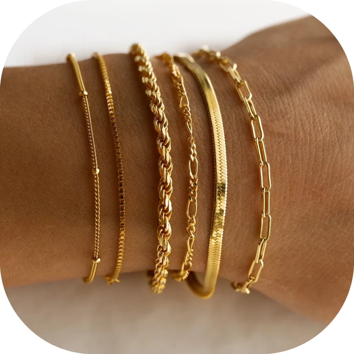 GOSFRY 6PCS Bracelets for Women 14K Gold Plated Trendy Dainty Layered Stacking Jewelry Set Gifts