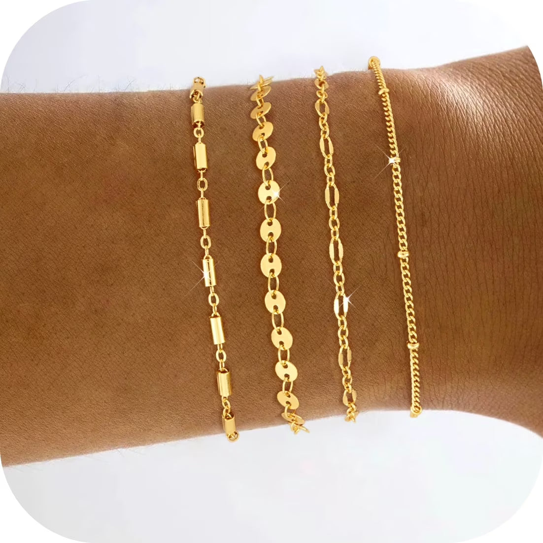 GOSFRY 6PCS Bracelets for Women 14K Gold Plated Trendy Dainty Layered Stacking Jewelry Set Gifts
