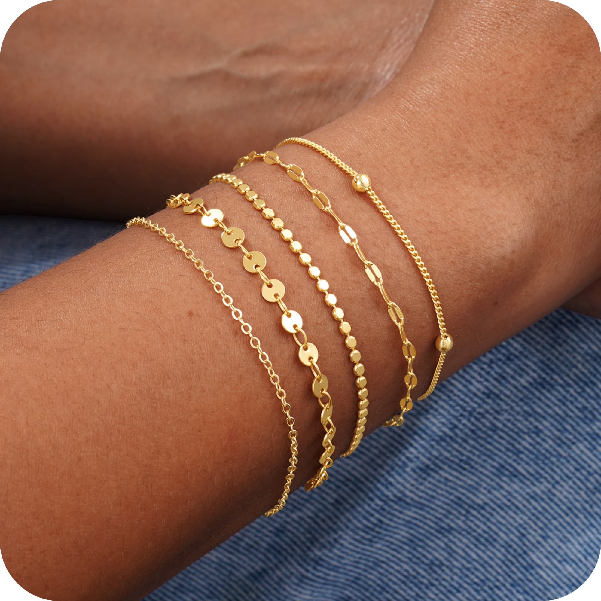 GOSFRY 6PCS Bracelets for Women 14K Gold Plated Trendy Dainty Layered Stacking Jewelry Set Gifts