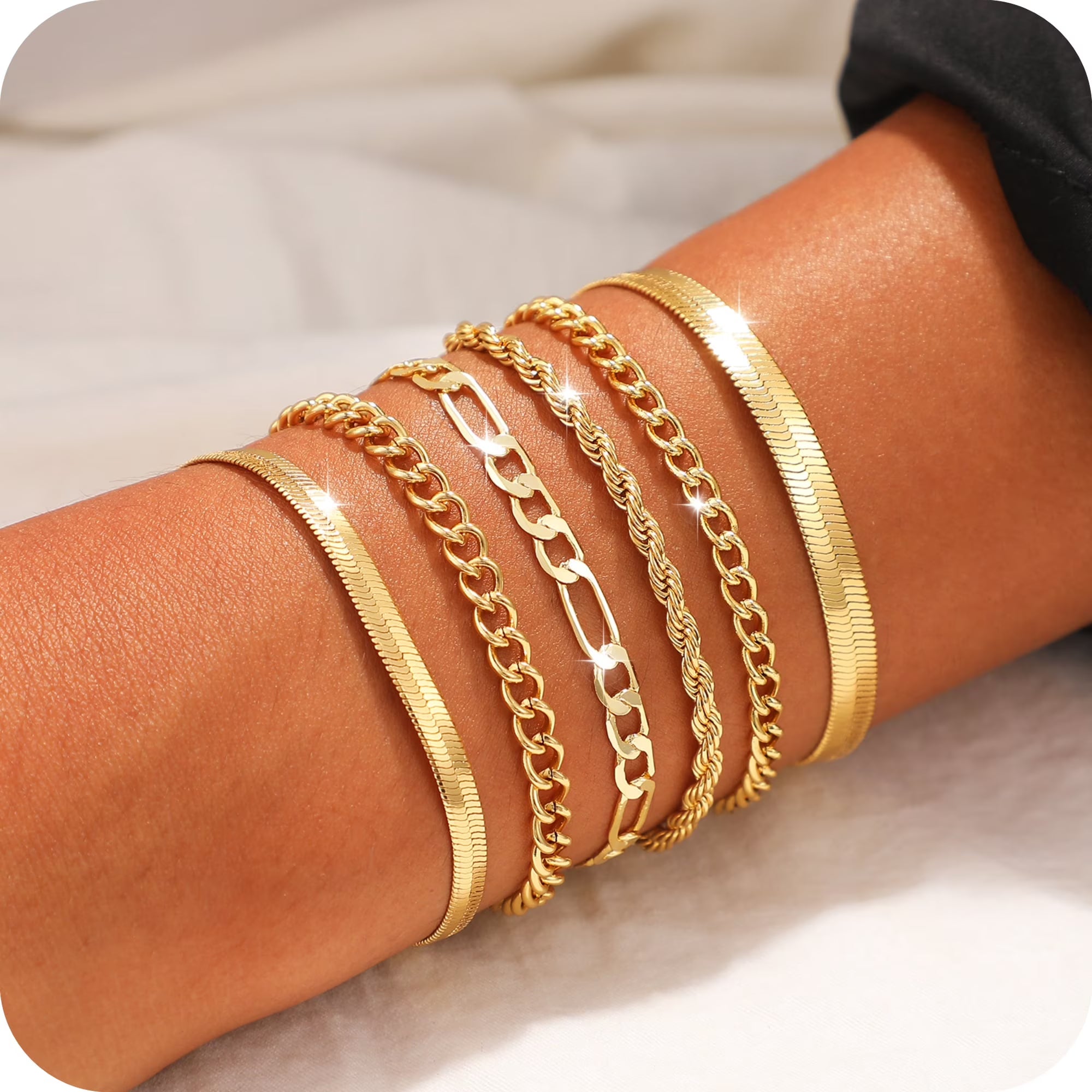 GOSFRY 6PCS Bracelets for Women 14K Gold Plated Trendy Dainty Layered Stacking Jewelry Set Gifts
