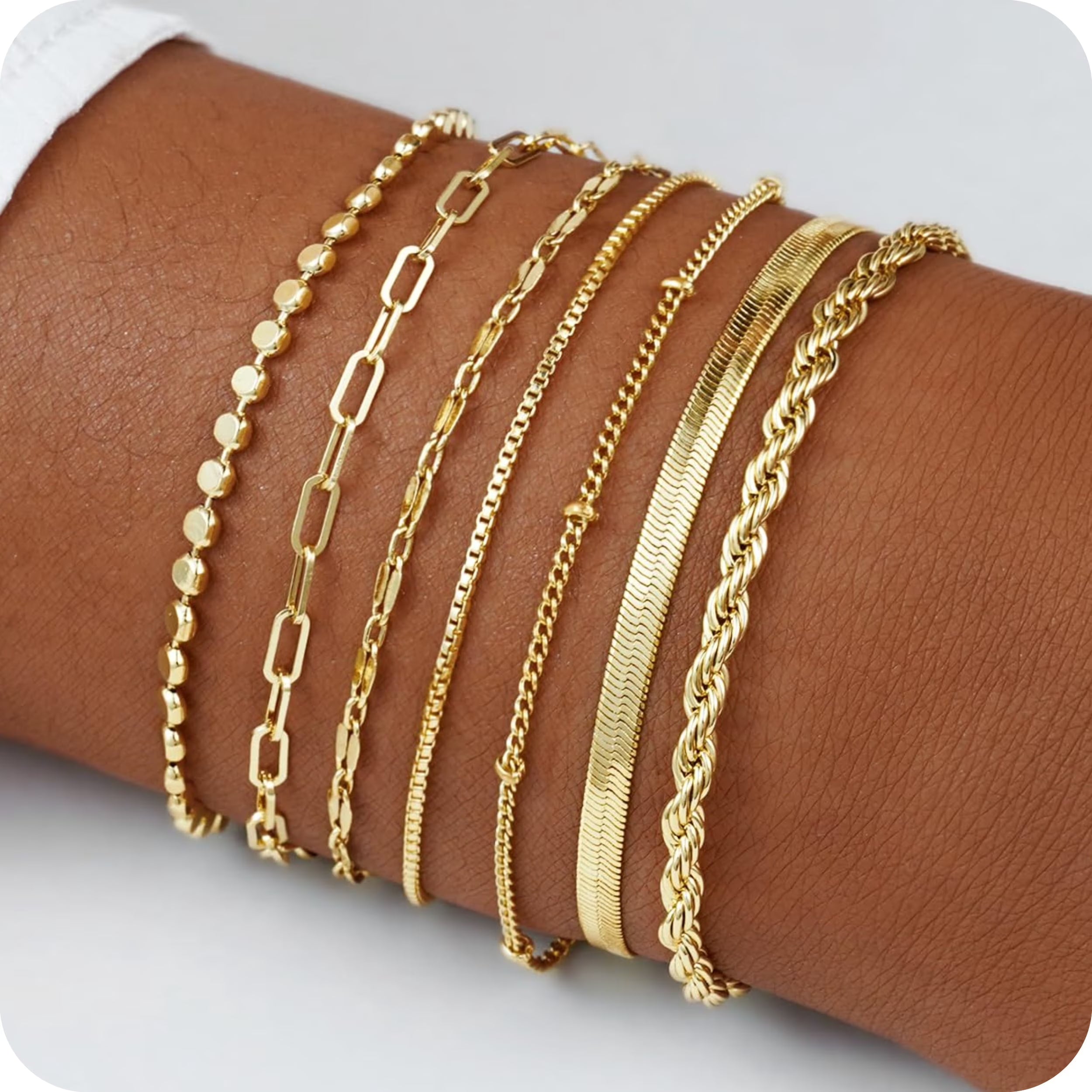 GOSFRY 6PCS Bracelets for Women 14K Gold Plated Trendy Dainty Layered Stacking Jewelry Set Gifts