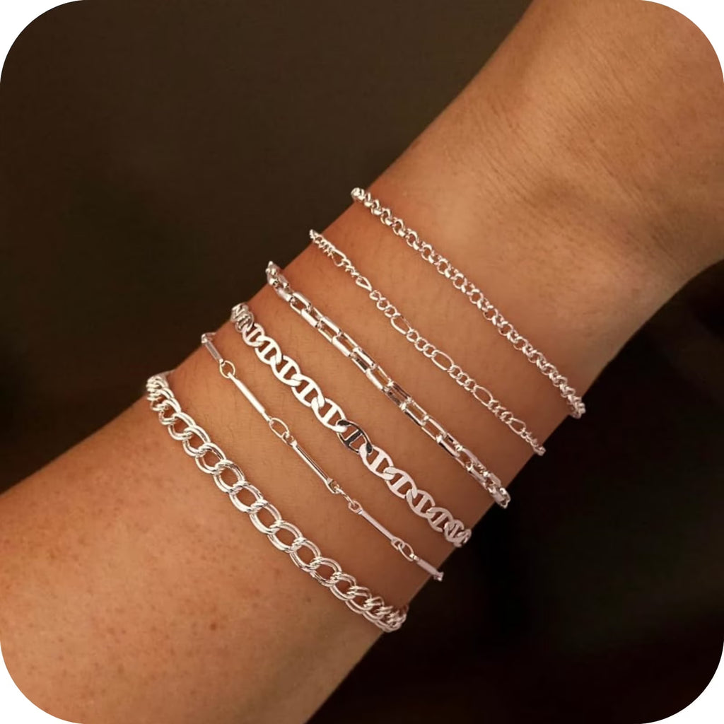 GOSFRY 6PCS Bracelets for Women 14K Gold Plated Trendy Dainty Layered Stacking Jewelry Set Gifts