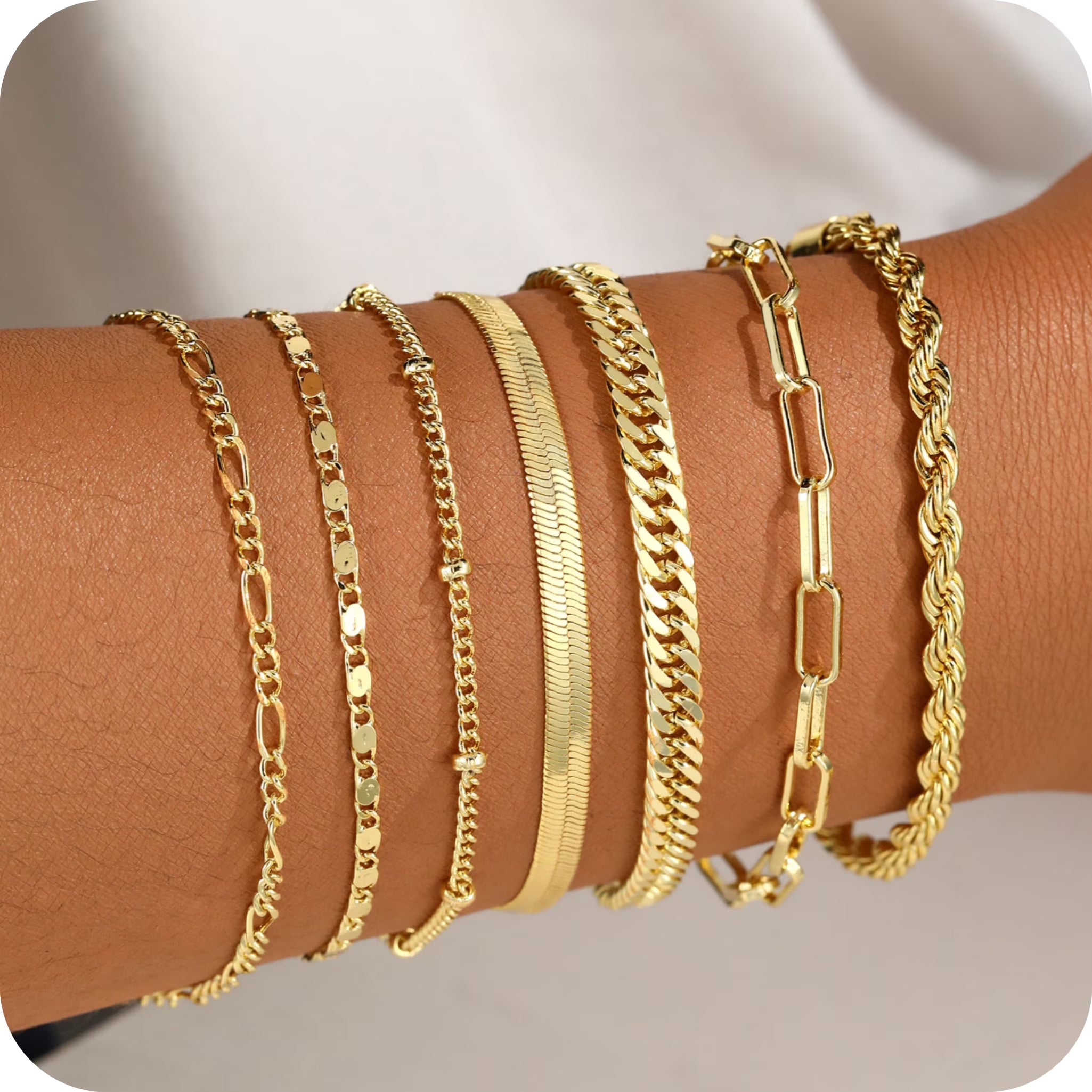 GOSFRY 6PCS Bracelets for Women 14K Gold Plated Trendy Dainty Layered Stacking Jewelry Set Gifts