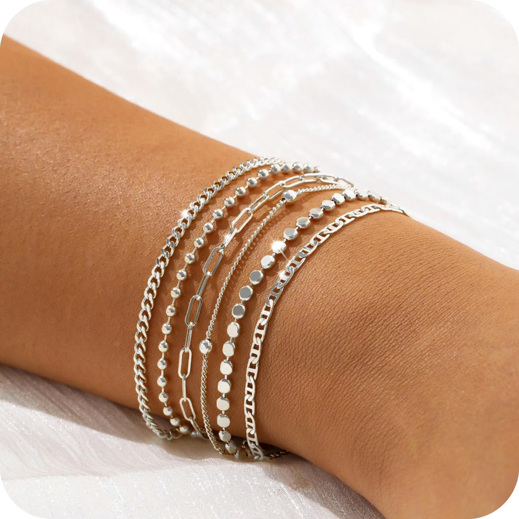 GOSFRY 6PCS Bracelets for Women 14K Gold Plated Trendy Dainty Layered Stacking Jewelry Set Gifts