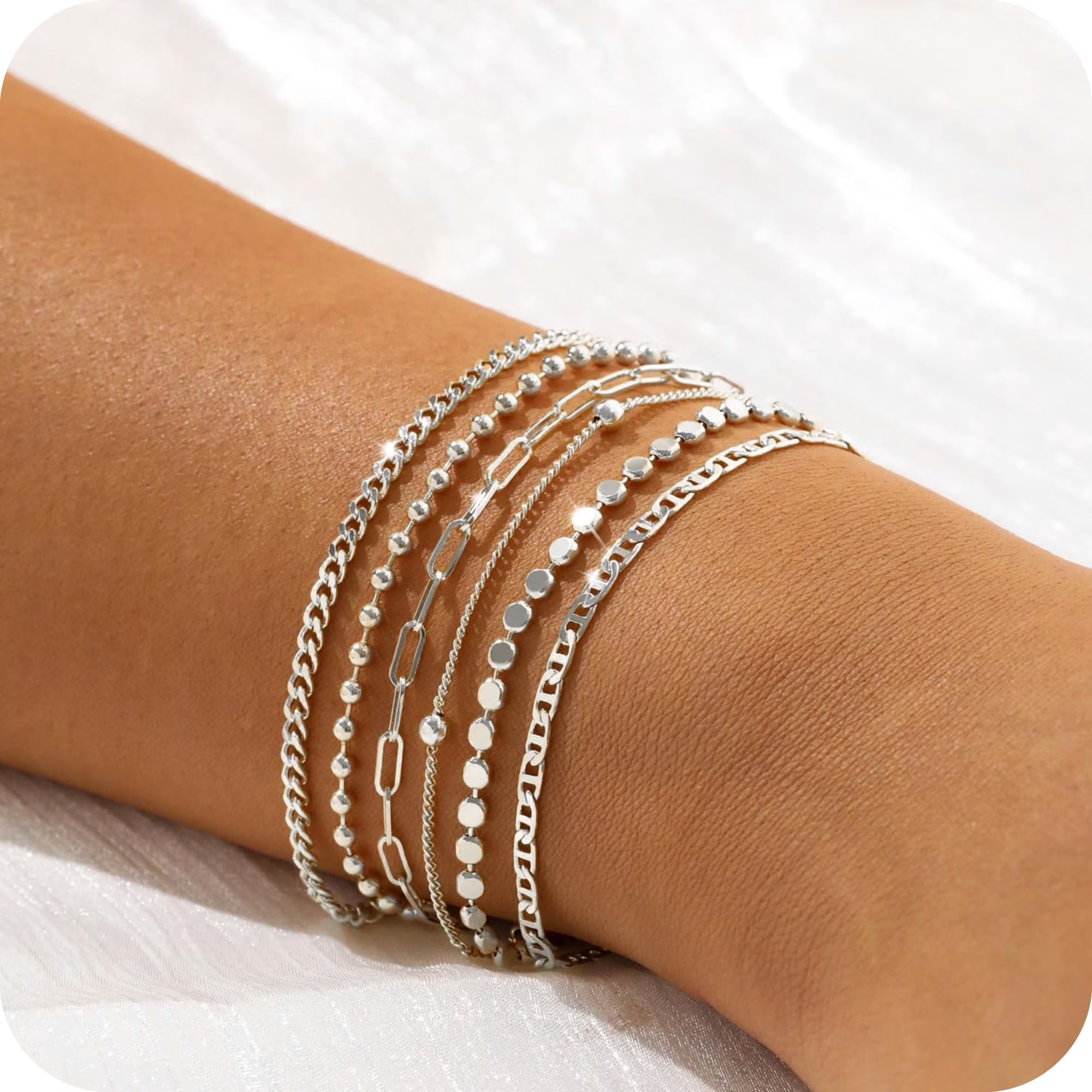 GOSFRY 6PCS Bracelets for Women 14K Gold Plated Trendy Dainty Layered Stacking Jewelry Set Gifts