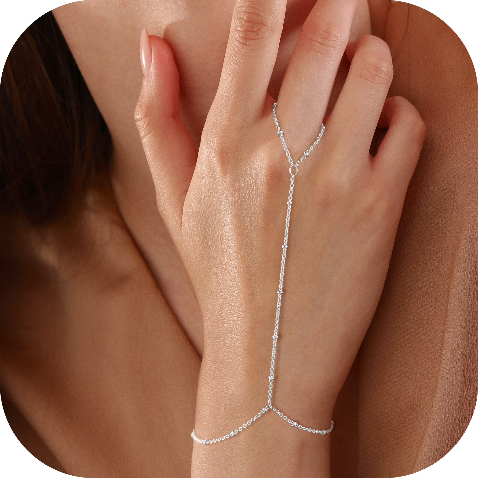 GOSFRY 14K Gold Plated Hand Chain Bracelet for Women-Hypoallergenic Waterproof Hand Chain Ring Bracelet Body Jewelry Gift