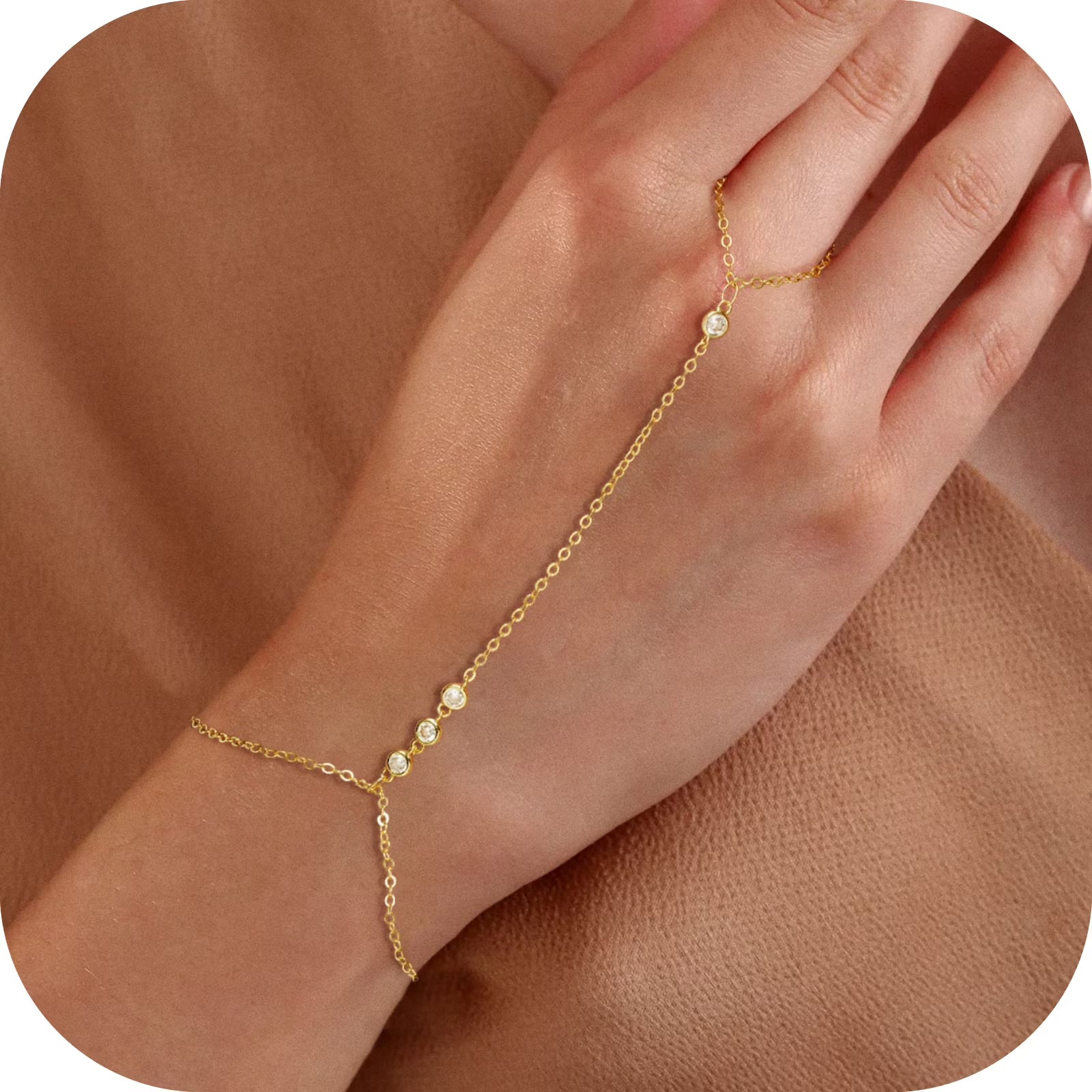 GOSFRY 14K Gold Plated Hand Chain Bracelet for Women-Hypoallergenic Waterproof Hand Chain Ring Bracelet Body Jewelry Gift