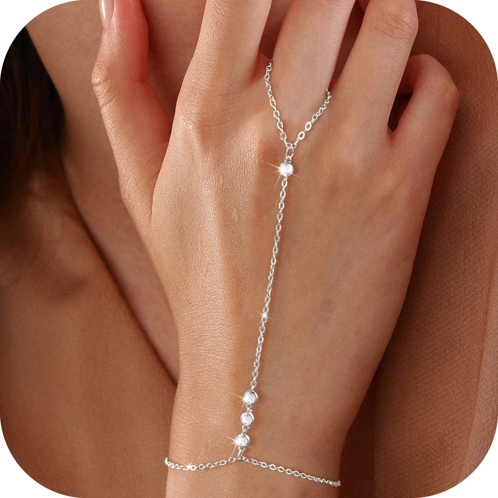 GOSFRY 14K Gold Plated Hand Chain Bracelet for Women-Hypoallergenic Waterproof Hand Chain Ring Bracelet Body Jewelry Gift